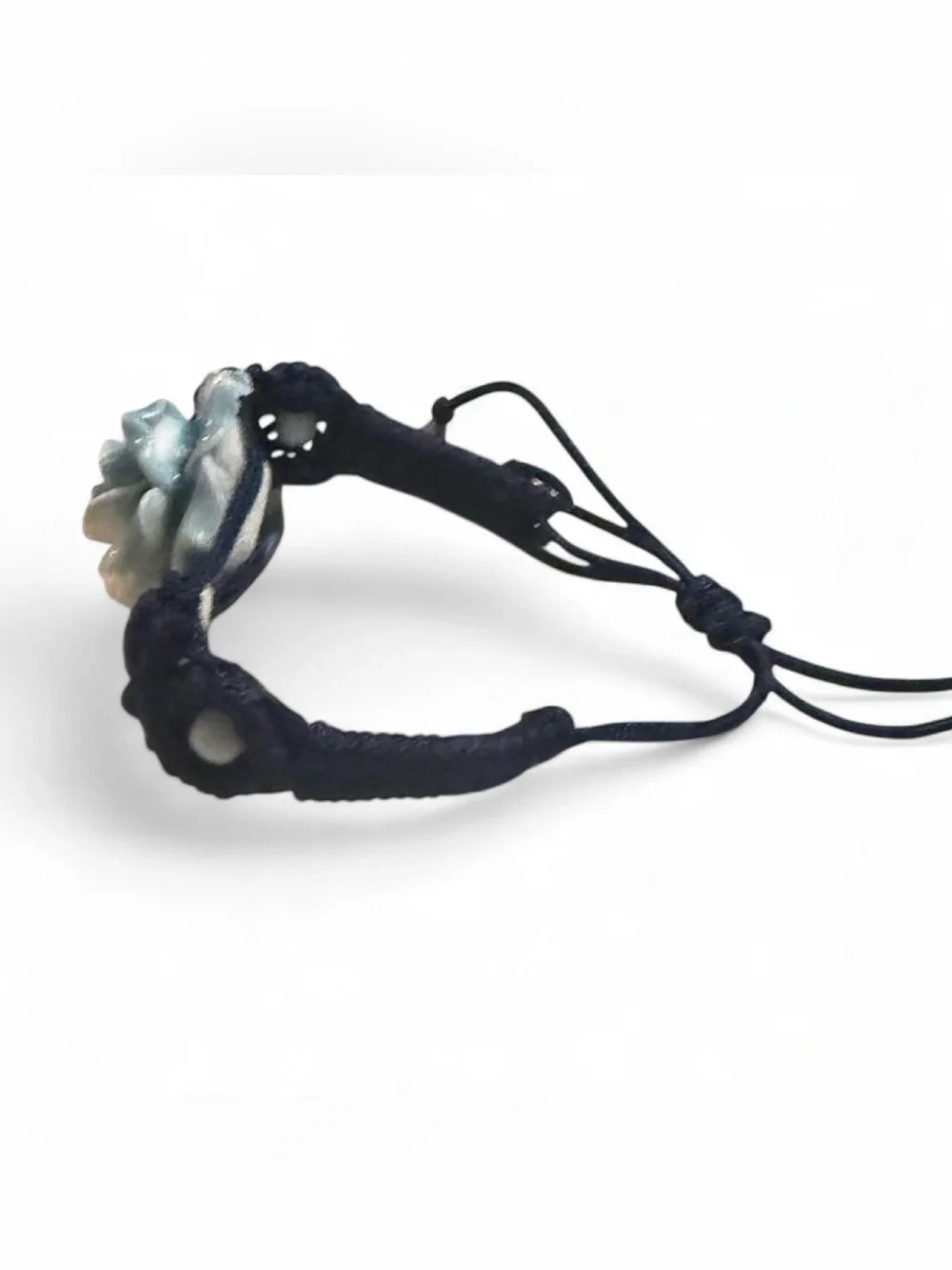 Blue & White Rose Macramé Bracelet | Adjustable Floral Boho Coquette